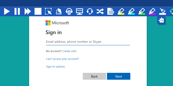 Read&Write Microsoft sign in window with email address textbox