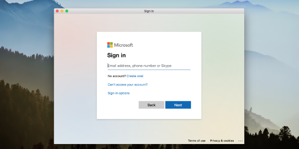 Read&Write sign in with Microsoft window with email address textbox and blue next button