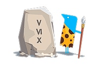 blue caveman Texthelper looking at rock with roman numerals