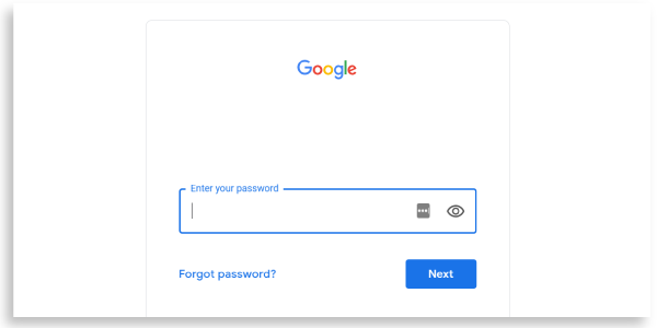 Google Chrome sign in window with enter your password textbox highlighted