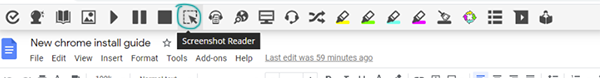 Read&Write toolbar with the ‘screenshot reader’ icon highlighted. 