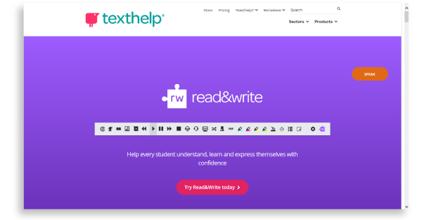 Texthelp Read&Write web page with pink try Read&Write today button