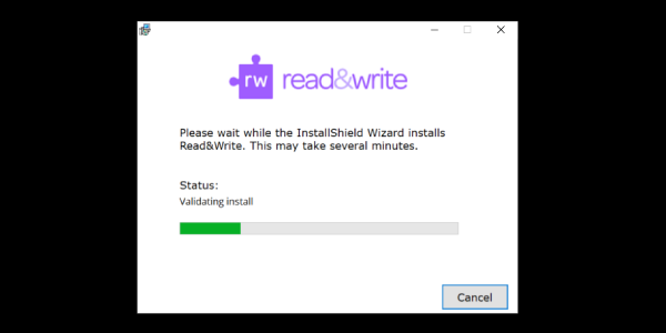 Read&Write InstallShield Wizard showing status of install