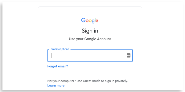 Google Chrome sign in window with enter email or phone textbox highlighted