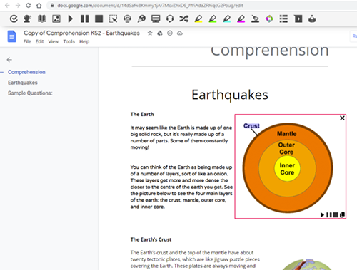 Read&Write screenshot reader feature in action, with a pink box drawn over a diagram, so students can hear words read aloud. 