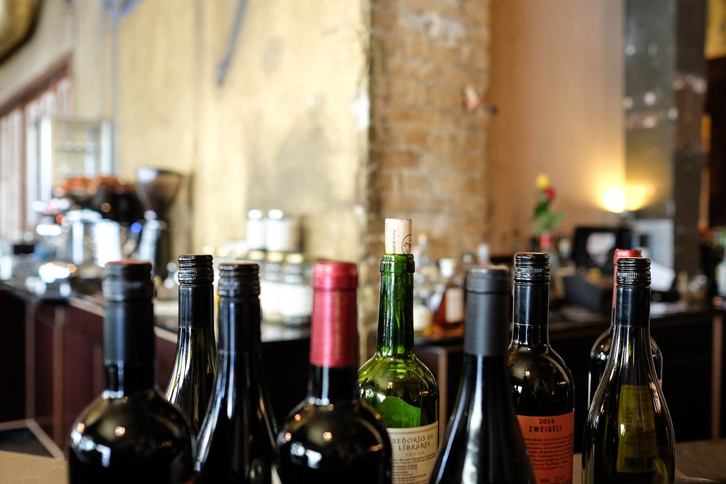 Wine bottles in a wine bar
